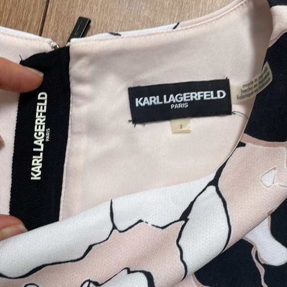KARL LAGERFELD PARIS Floral-Print Shift Dress US2 short sleeve pink black white - Picture 12 of 14